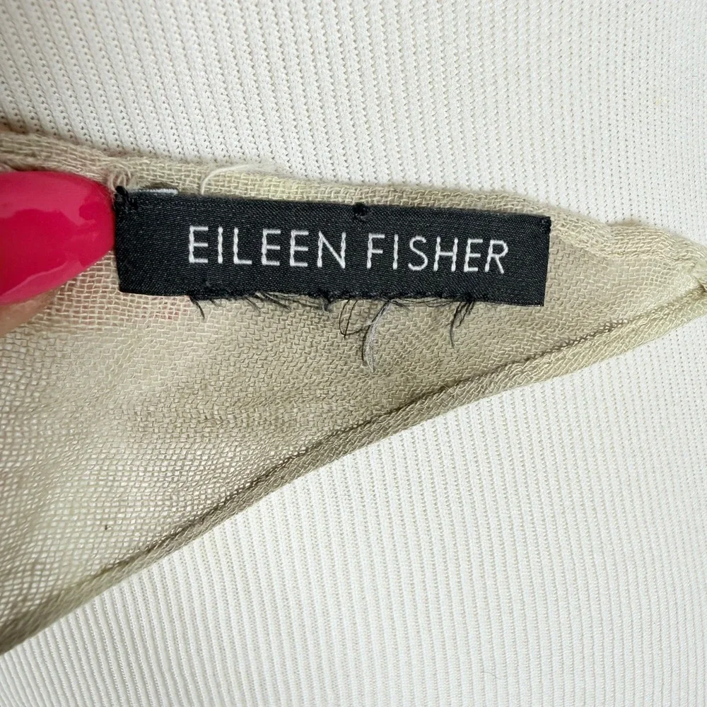 Eileen Fisher Taupe Cream Tie Dye Gauze Lightweight Triangle Scarf Wrap OS